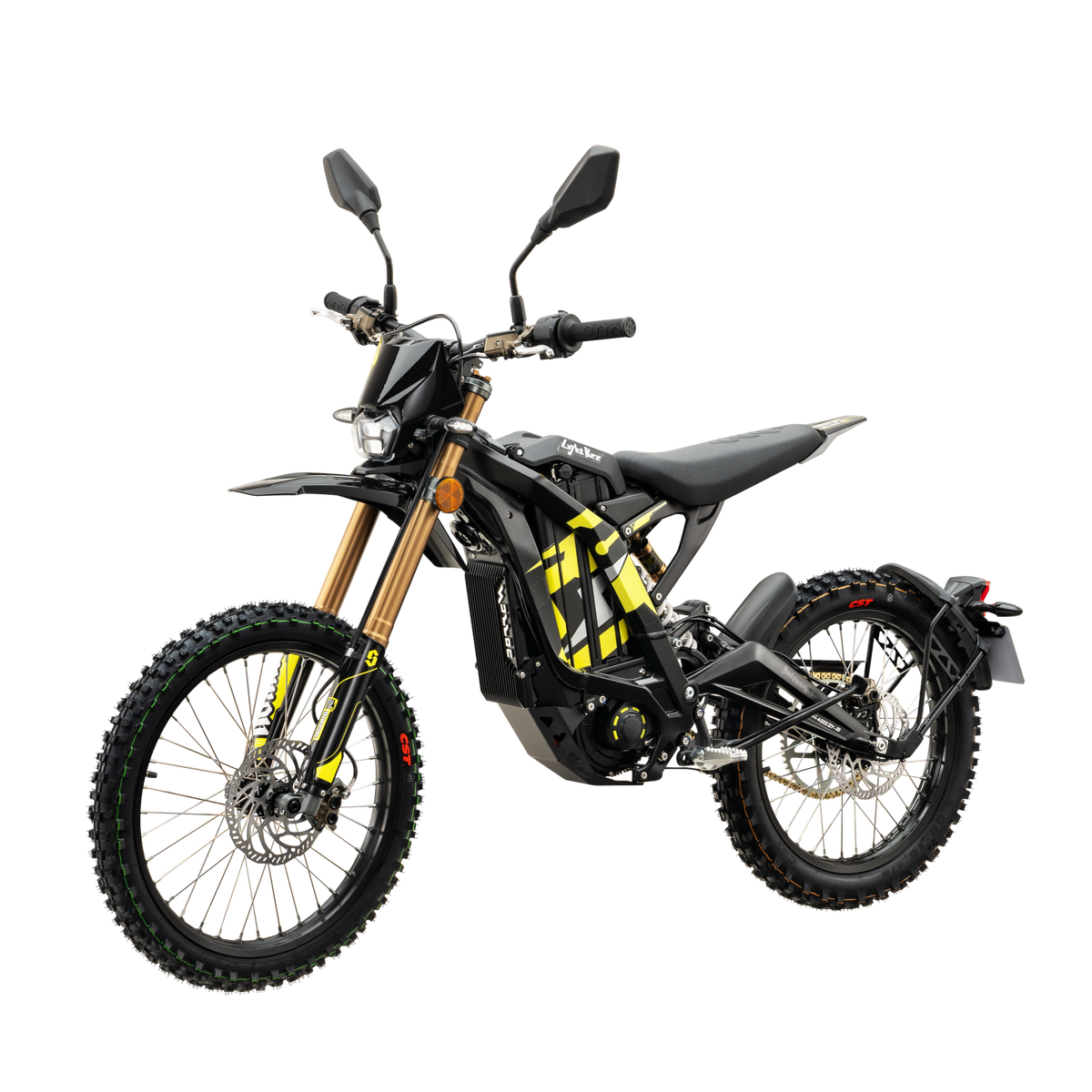 Street-legal SUR-RON Light Bee L1E 2026 in black with mirrors and headlight, front left view